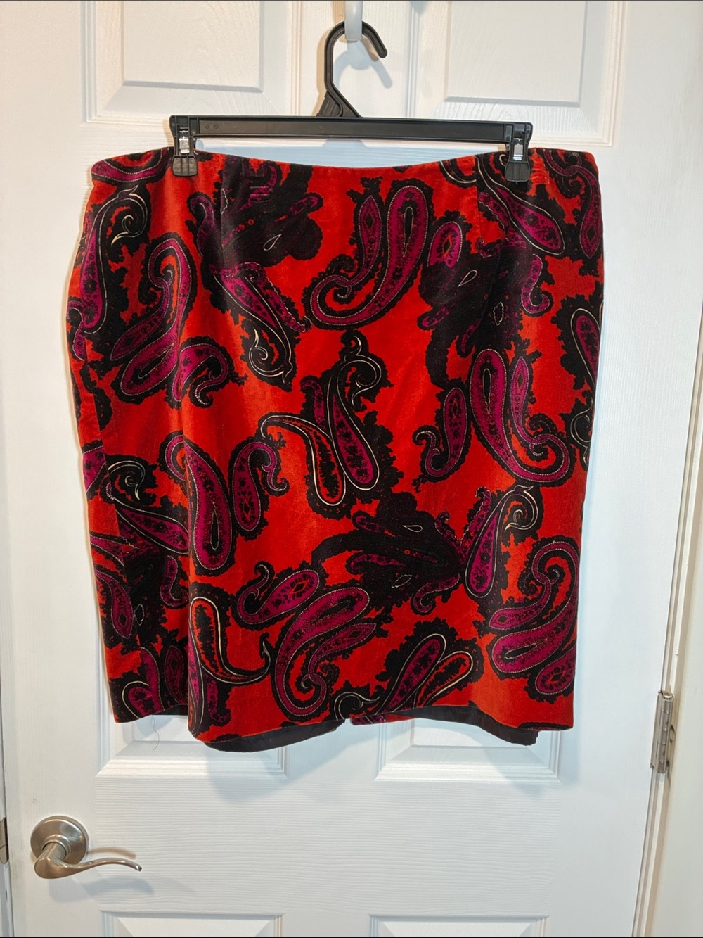 Talbots Red Paisley Pencil Skirt with Pink and Black Accents